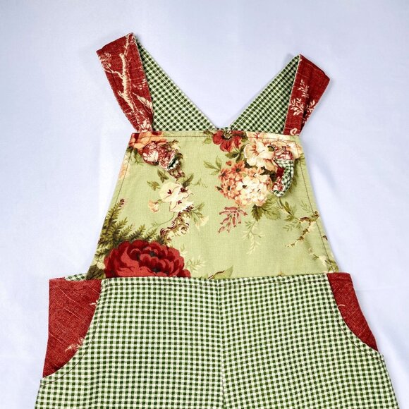 Vintage Boho Neutral Gingham Green Floral Cropped Overalls Romper Small / 5 - 6 - Picture 3 of 14